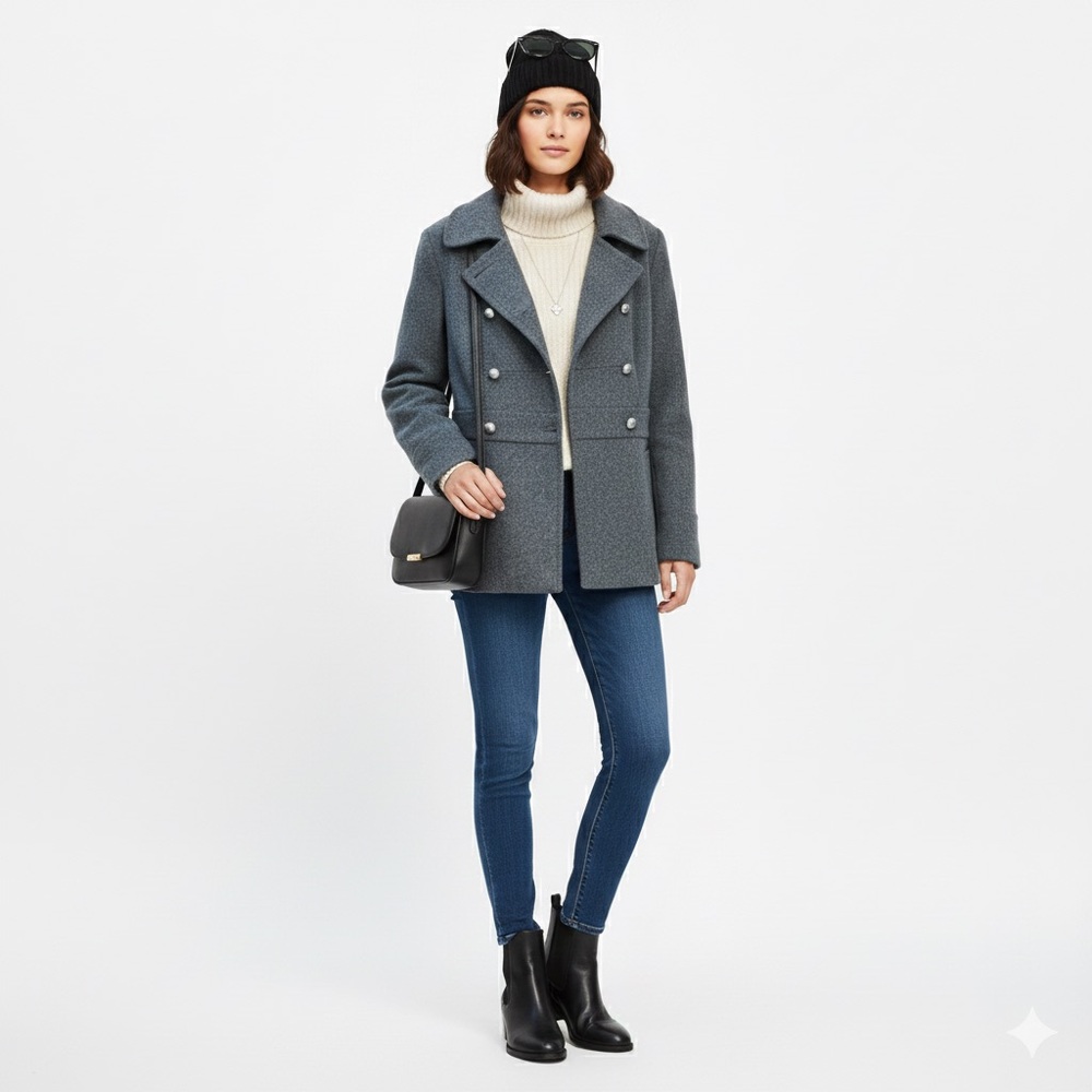 H&M Wool Blend Double-Breasted Peacoat in Heather Gray - Picture 8 of 9